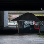 Warming shelters at the Minneapolis Impound Lot. The city removed them from George Floyd Square on June 3rd.