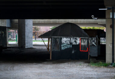 Warming shelters at the Minneapolis Impound Lot. The city removed them from George Floyd Square on June 3rd.