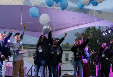George Floyd’s aunt Angela Harrelson, his cousin Paris Stevens, Jeanelle Austin along with friends of George Floyd release balloons on what would have been his 48th birthday.   The event at George Floyd Square was put together by the George Floyd Global Memorial.