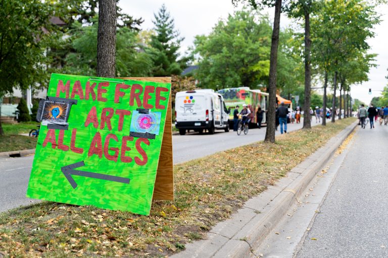Make Free Art sign at Lyndale Open Streets, Minneapolis 1 Make Free Art sign at Lyndale Open Streets in Minneapolis