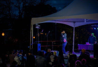 Metasota performs at George Floyd Square on what would have been George Floyd's 48th birthday.