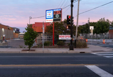 The Stop N Shop, located across from the Minneapolis Police Fifth Precinct, now open after being damaged during unrest.