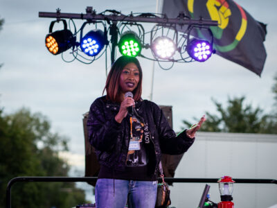 Paris Stevens speaks at George Floyd Square on his birthday