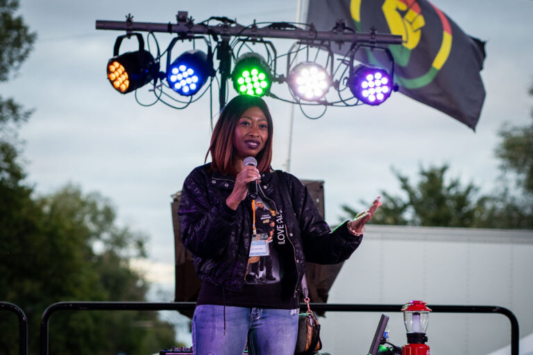 Paris Stevens speaks at George Floyd Square 1 Paris Stevens, George Floyd's cousin, speaks at George Floyd Square on what would’ve been George Floyd's 48th birthday.