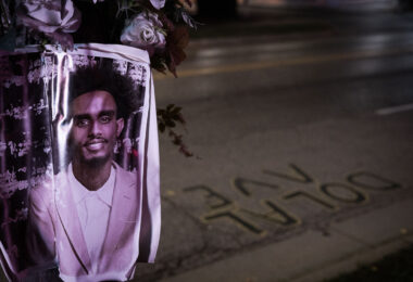 A memorial for Dolal Idd. Idd was shot and killed by Minneapolis Police on the day before New Years Eve after they say he fired at them first while in his car at a Holiday Gas Station.