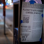 A poster regarding the rent control question thats on the Minneapolis ballot for the November 2nd election seen in Uptown Minneapolis.