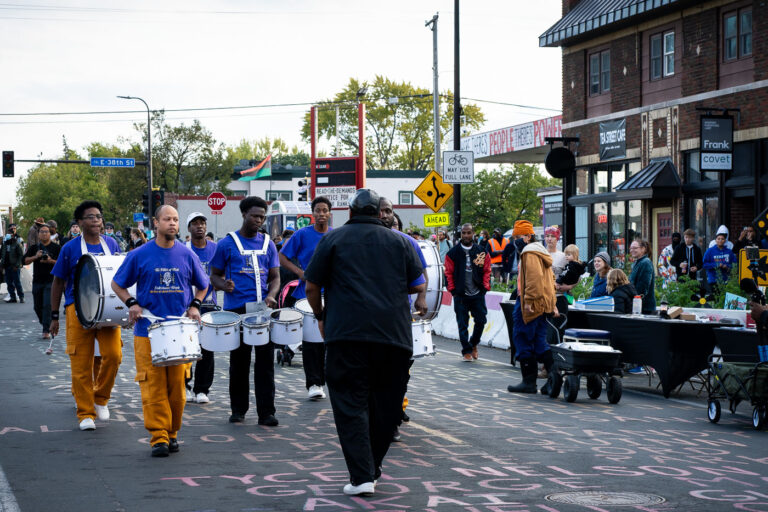 The Pillar of Truth Deliverance Temple Drum Line 3 The Pillar of Truth Deliverance Temple Drum Line making it's way down Chicago Avenue at George Floyd Square.
