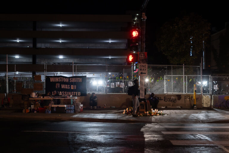 Winston Smith Vigil at Lake and Girard 3 A vigil outside the parking ramp at Seven Points Mall where Winston Smith was killed 4 months prior.