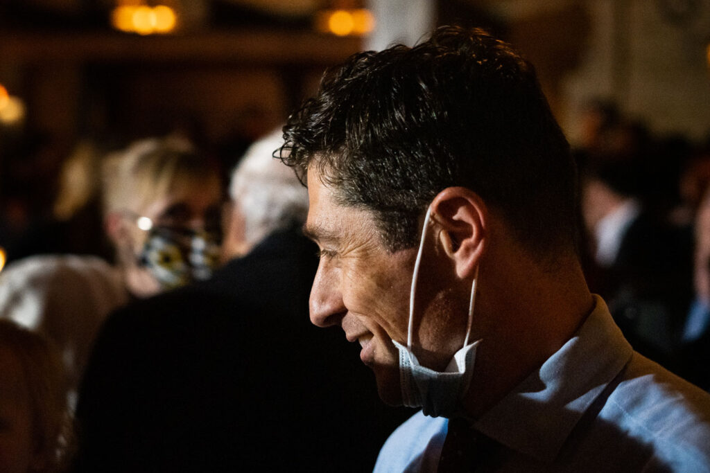 Minneapolis Mayor Jacob Frey meets with supporters at his re-election party near downtown Minneapolis. The next afternoon he was declared the winner with 49% of the vote.