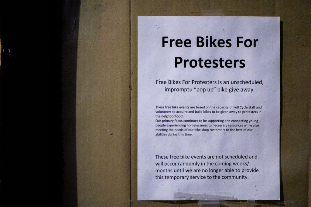 "Free bikes for protesters"