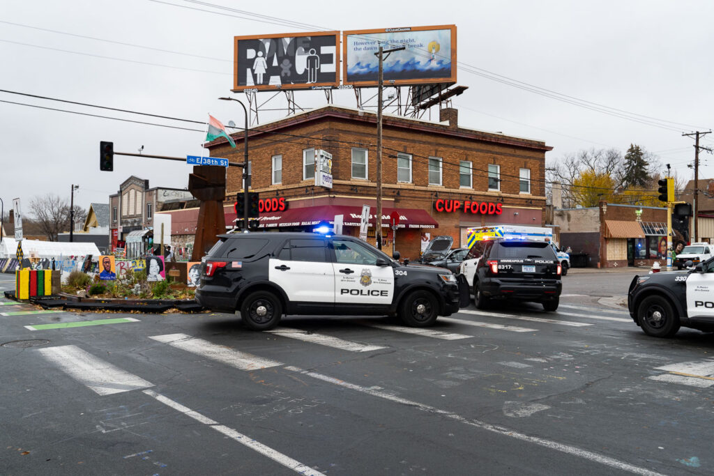 Minneapolis Police and Rescue respond to a man having a medical emergency as he drove through the east side fist. No one on the scene was injured.