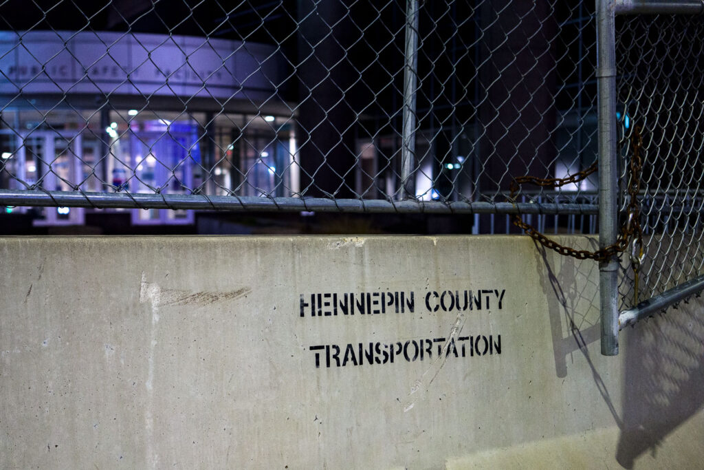 Security fencing around the county jail in downtown Minneapolis.