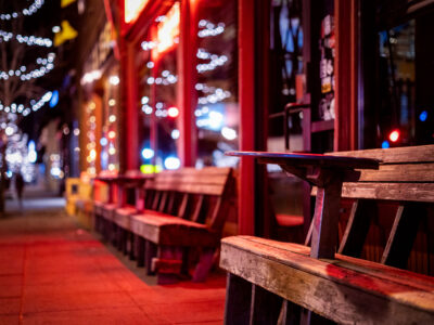 Bryant Lake Bowl Benches, Lake Street, Minneapolis Evening