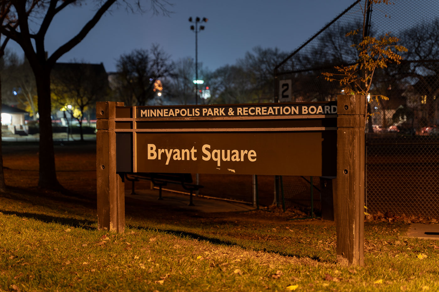 Bryant Square Park Sign at Night
