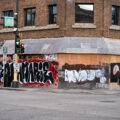 The corner of Hennepin Avenue and Lake Street in Uptown Minneapolis. Deona Marie written on boards around the Seven Points Mall. Deona Marie, a protester, was killed on June 13th when a man drove his vehicle through barricades setup by those demonstrating over the law enforcement shooting death of Winston Smith ten days prior.