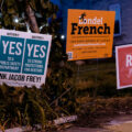 Londel French, Risa Hosted, and Question 1 2 and 3 yard signs in Minneapolis.