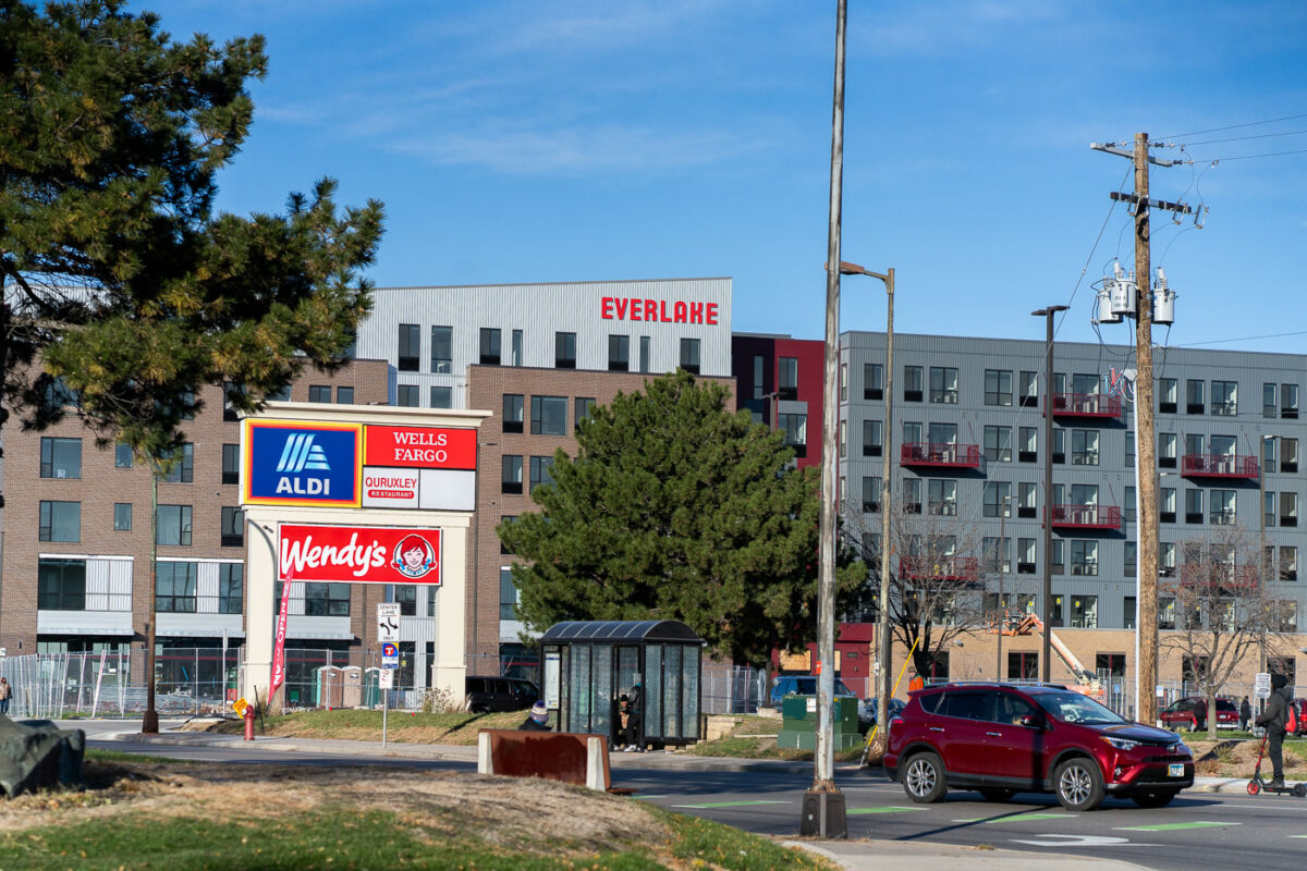 “Everlake” signage up at the Midtown Corner apartments that burned last year. Per website:“Embrace the Lake Street community and move home to the brand new Everlake apartments. Cultural charisma. Urban connectivity. Always Minneapolis, Everlake.”