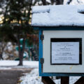 Free Little Food Shelf at Powderhorn Park during the first snow fall of the season.