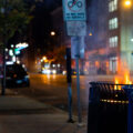 Fire in a garbage can in Uptown Minneapolis the day after election night.