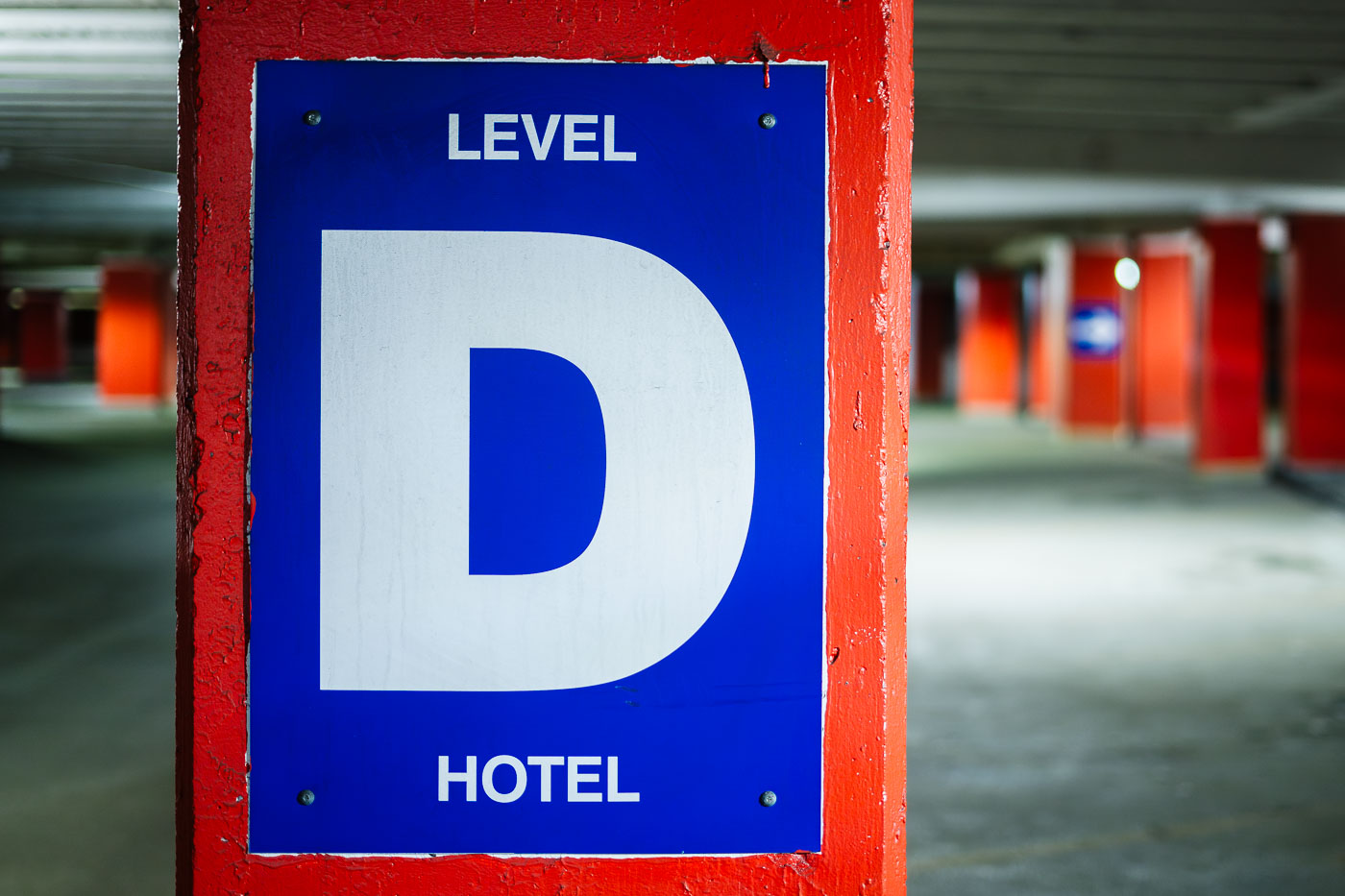A sign for Level D of a hotel parking garage in Minnesota.