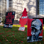 As the 1st juror is selected on day one of the Potter trial, a small group of community activists and protesters are outside the Hennepin County Government Center with large air fresheners in the grass. A prosecutor previously said officers noticed an air freshener hanging from mirror.