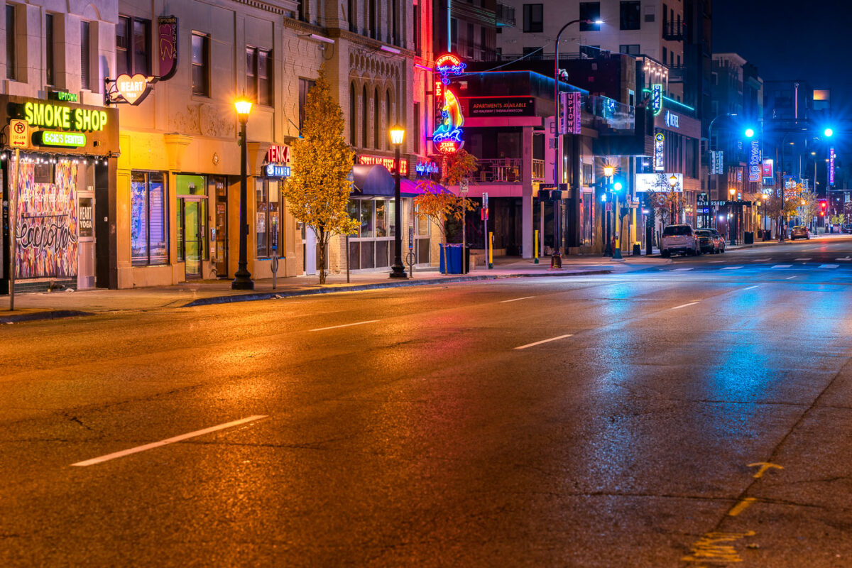 Looking down Lake Street towards Girard Avenue in Uptown Minneapolis
