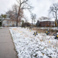 First snowfall at the Say Their Names Memorial near George Floyd Square.