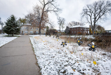First snowfall at the Say Their Names Memorial near George Floyd Square.