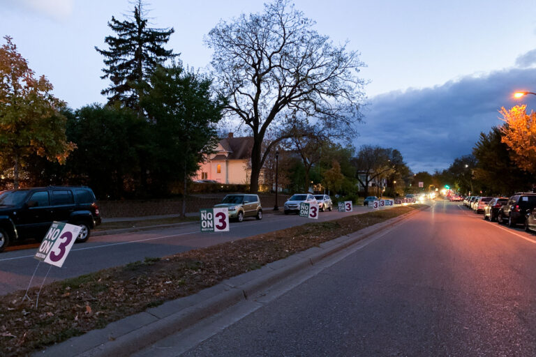 Vote No On 3 Yard signs on Lyndale Avenue 4 "Vote No On 3" signs on Lyndale Avenue.