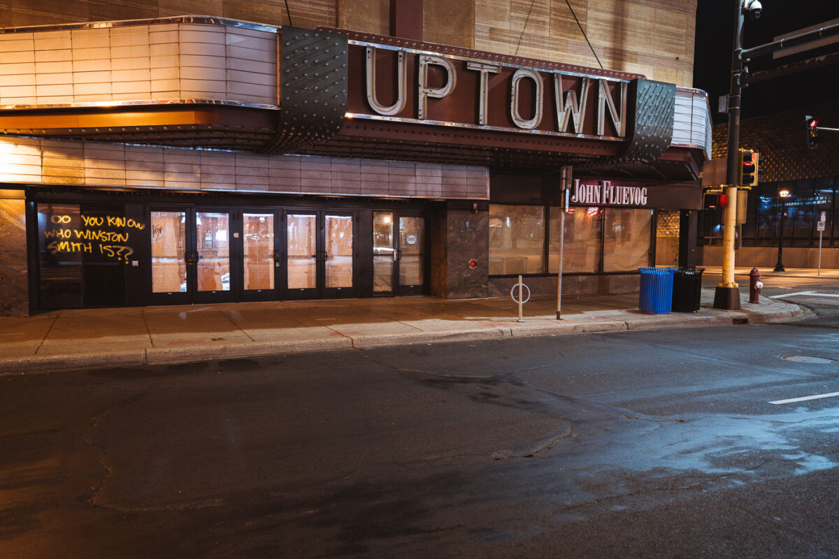 Graffiti at the Uptown Theatre on Hennepin. "Do you know who Winston Smith is??"