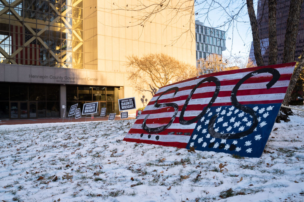 Outside the courthouse while the jury deliberates in the Kim Potter trial.