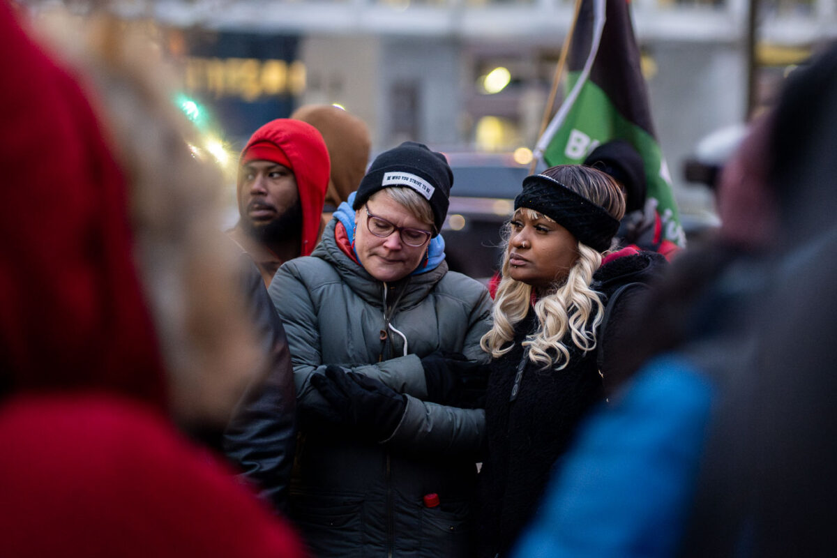 Courteney Ross and Toshira Garraway outside courthouse