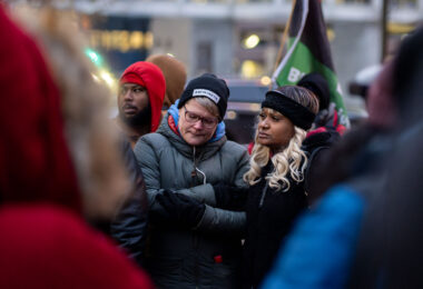 Protesters march through downtown Minneapolis as the first day of the Kim Potter manslaughter trial ends. Potter is on trial for the April 11, 2021 shooting death of 20-year old Daunte Wright in Brooklyn Center, Minn.