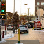 CourtTV vans outside the Hennepin County Government Center where Kim Potter is on trial for her involvement in the killing of Daunte Wright.