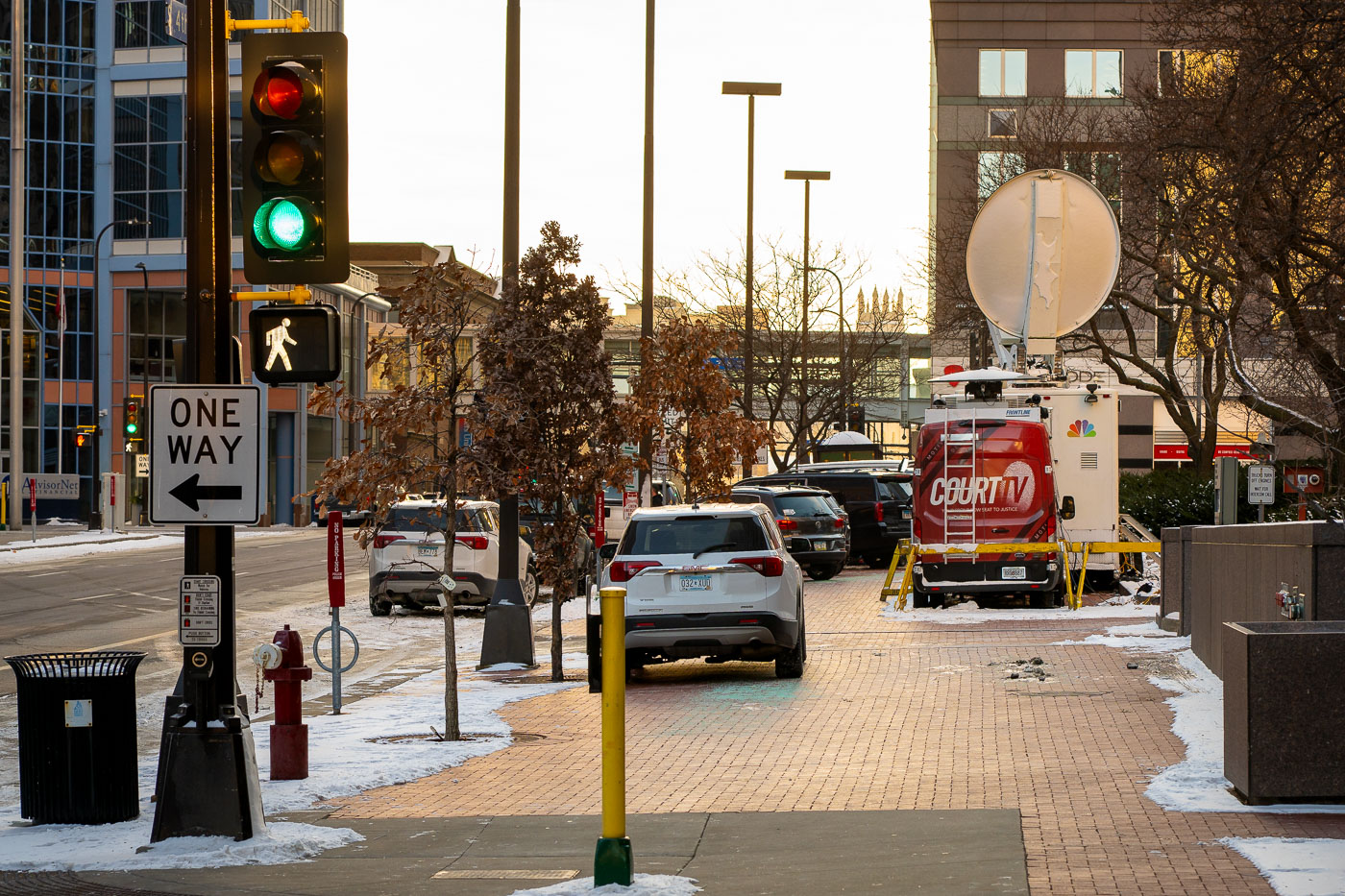 CourtTV vans outside Kim Potter trial