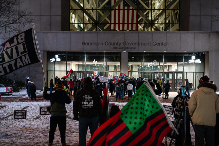 Daunte Wright Protest at Courthouse 3 Protesters, activists and members of the Wright family gathered outside the Hennepin County Government Center as the interior lights shut off for the third night in a row without a verdict. The sequestered jurors have now been deliberating in the Potter case for 24 hours.