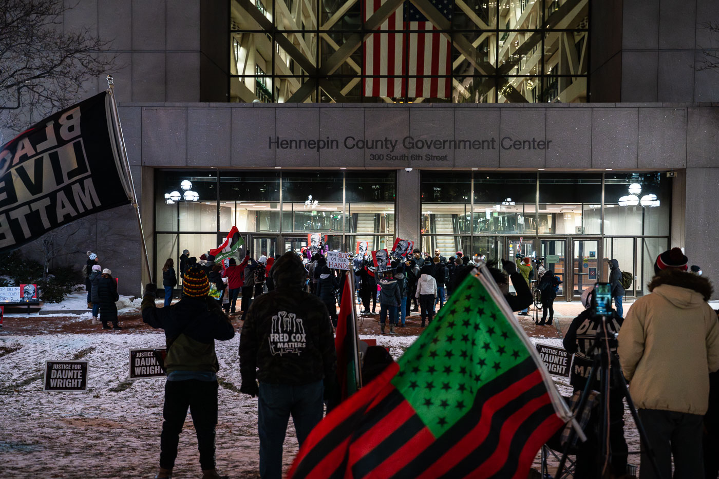Daunte Wright Protest at Courthouse with flags
