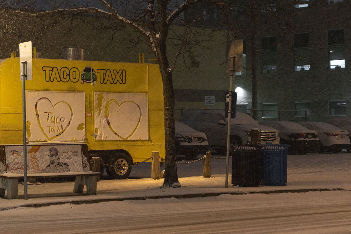 Taco Taxi Food Truck in the fresh snow