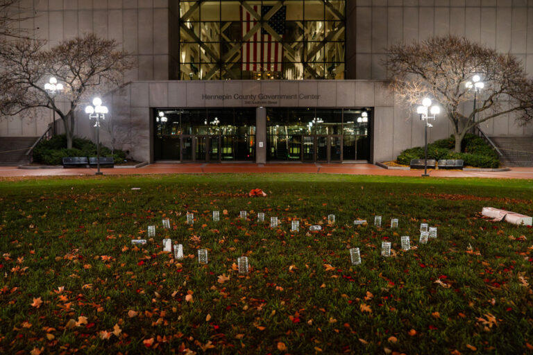 Heart shaped candles outside courthouse 2 Candles in a shape of a heart outside the courthouse where jury selection has begun in the Kim Potter trial. Potter is charged in the April 2021 shooting death of Daunte Wright.