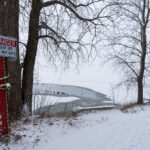 A December snowstorm over Bde Maka Ska in Minneapolis.