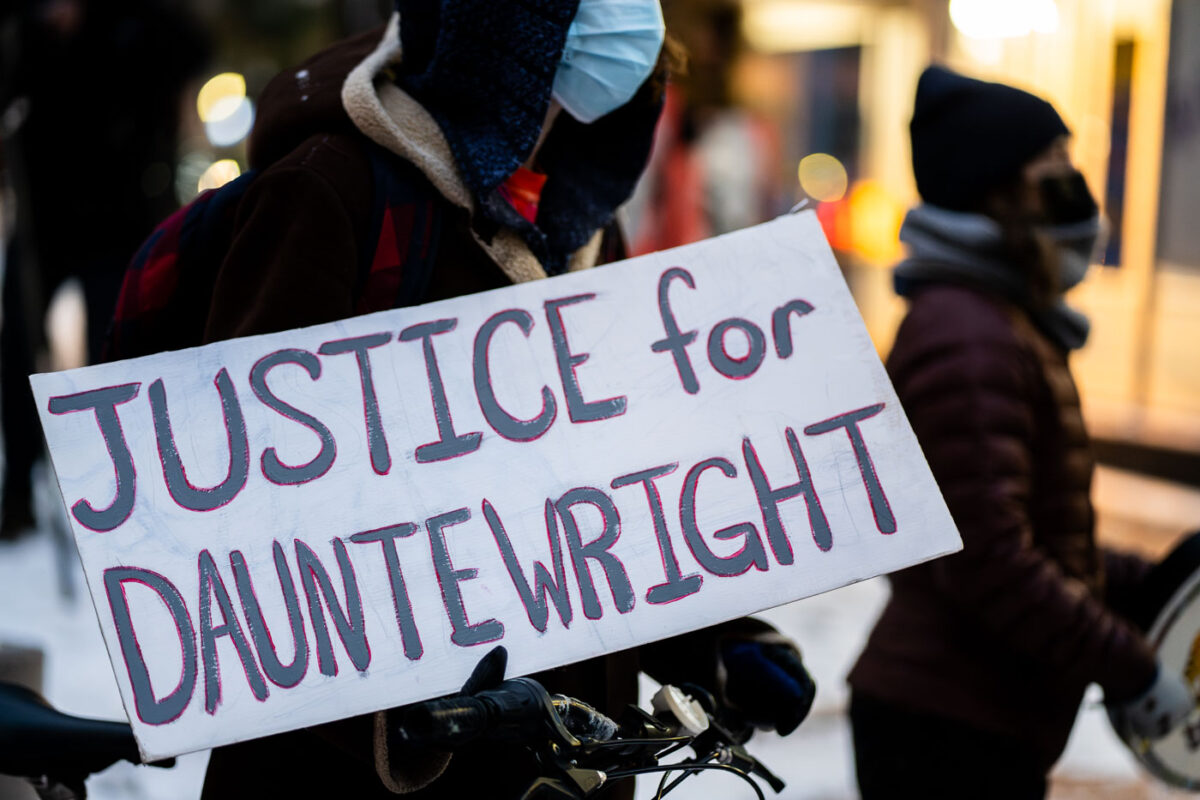 Justice for Daunte Wright sign during a march