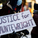 Protesters march through downtown Minneapolis as the first day of the Kim Potter manslaughter trial ends. Potter is on trial for the April 11, 2021 shooting death of 20-year old Daunte Wright in Brooklyn Center, Minn.