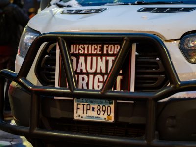 Minneapolis Protest: Justice for Daunte Wright Sign on Truck