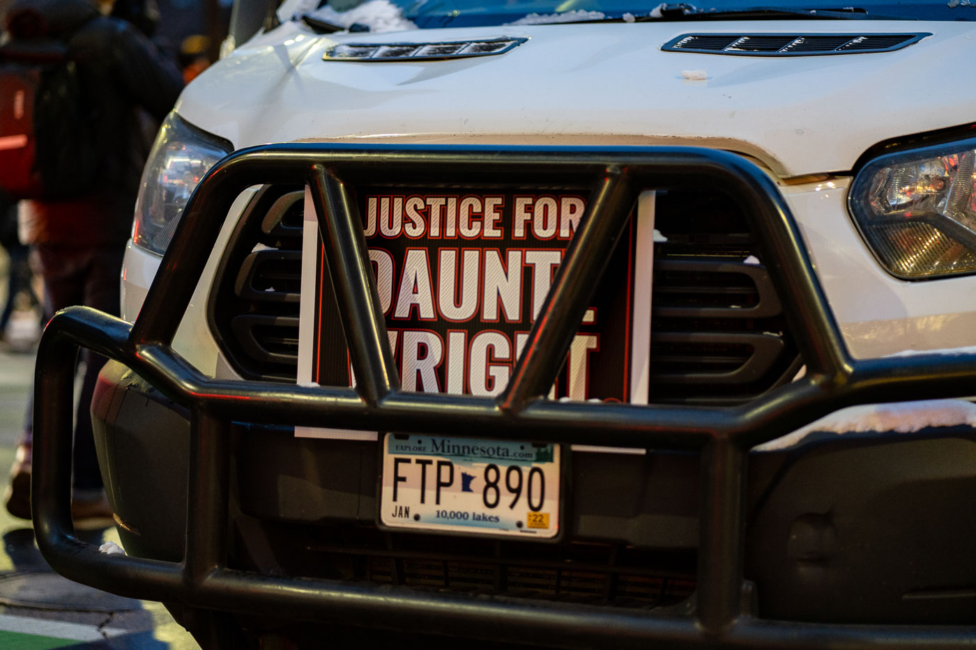 Justice for Daunte Wright sign on a truck