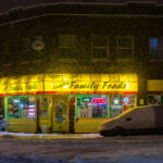 Longfellow Family Foods during a heavy snowstorm. Located at Minnehaha and E 35th street.