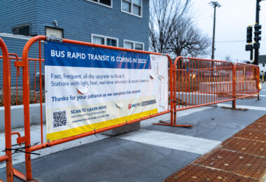 Signage for new Metro Transit D-line bus coming to Chicago Avenue in South Minneapolis.