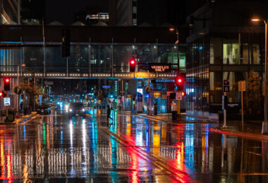 Marquette Avenue in Downtown Minneapolis during a December rain.
