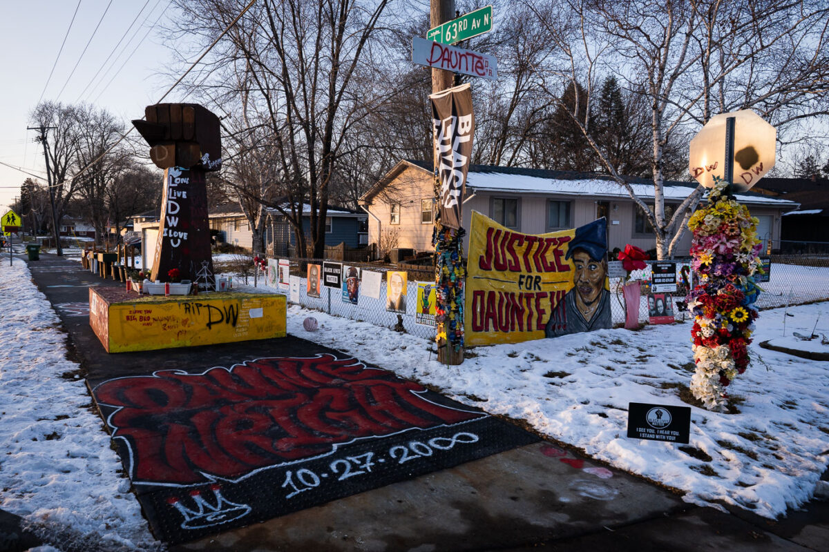 Snow at the Daunte Wright Memorial
