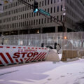 Security around the Warren E. Burger Federal Building in downtown St. Paul the night before opening statements in the federal trial of the officers accused of violating George Floyd's civil rights.