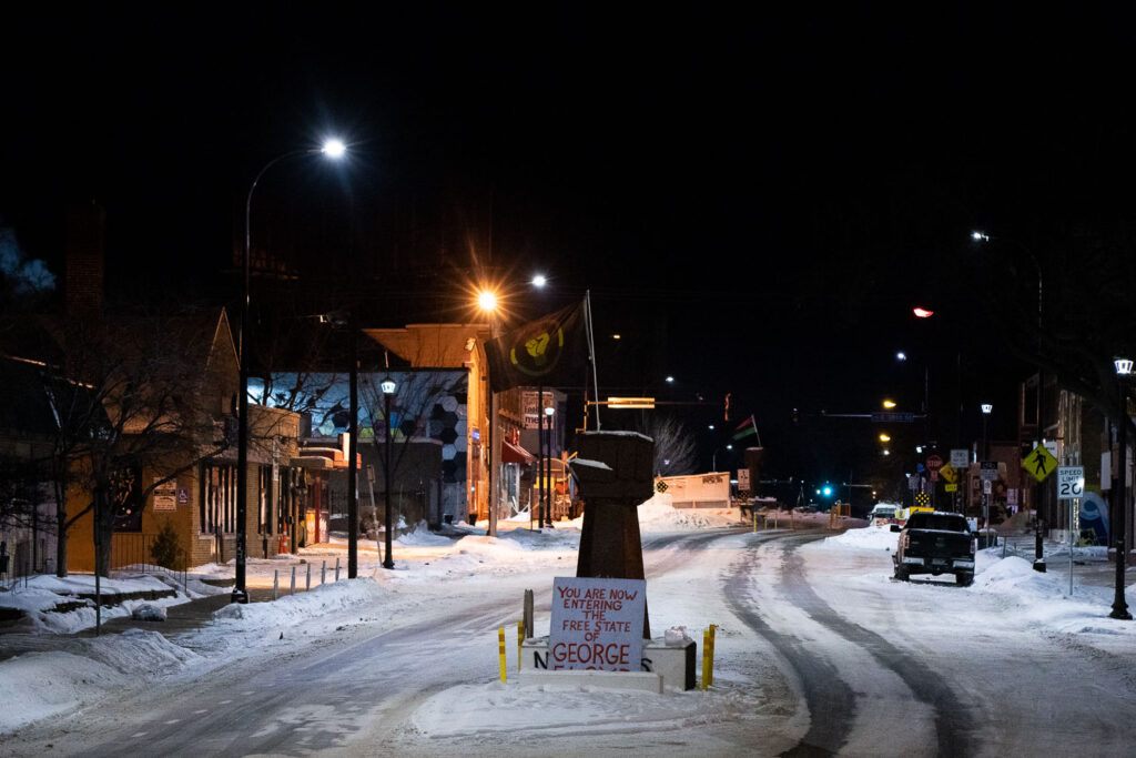 George Floyd Square on an evening where temperatures would hit -16F